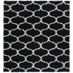L'baiet Modern Indoor Rectangular Carpet, Pad, Mat Caylee Black Shag 5' X 7' Rug