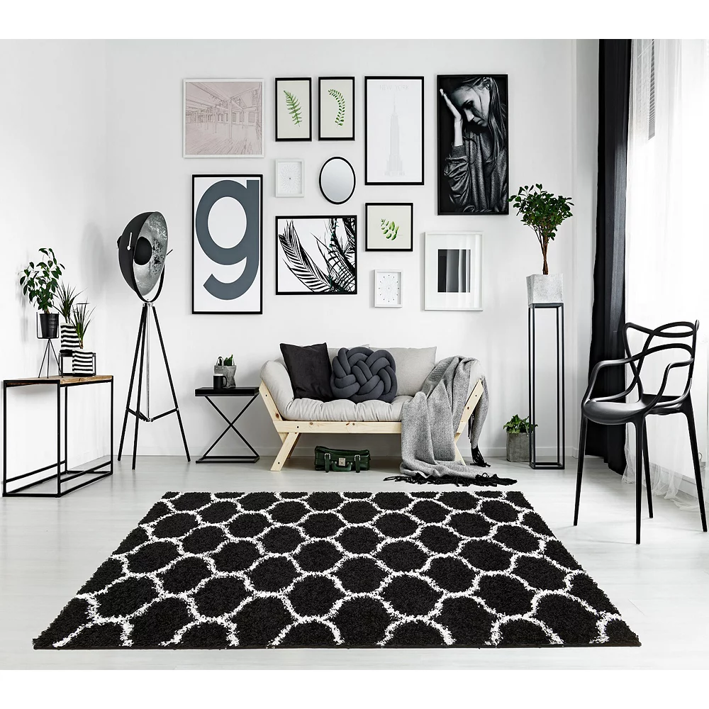 L'baiet Modern Indoor Rectangular Carpet, Pad, Mat Caylee Black Shag 5' X 7' Rug 2 L'baiet Modern Indoor Rectangular Carpet, Pad, Mat Caylee Black Shag 5' X 7' Rug - Image 2