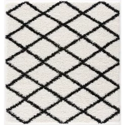L'baiet Modern Indoor Rectangular Carpet, Pad, Mat Halle White Shag 8' X 10' Rug
