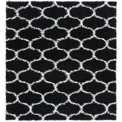 L'baiet Modern Indoor Rectangular Carpet, Pad, Mat Caylee Black Shag 8' X 10' Rug