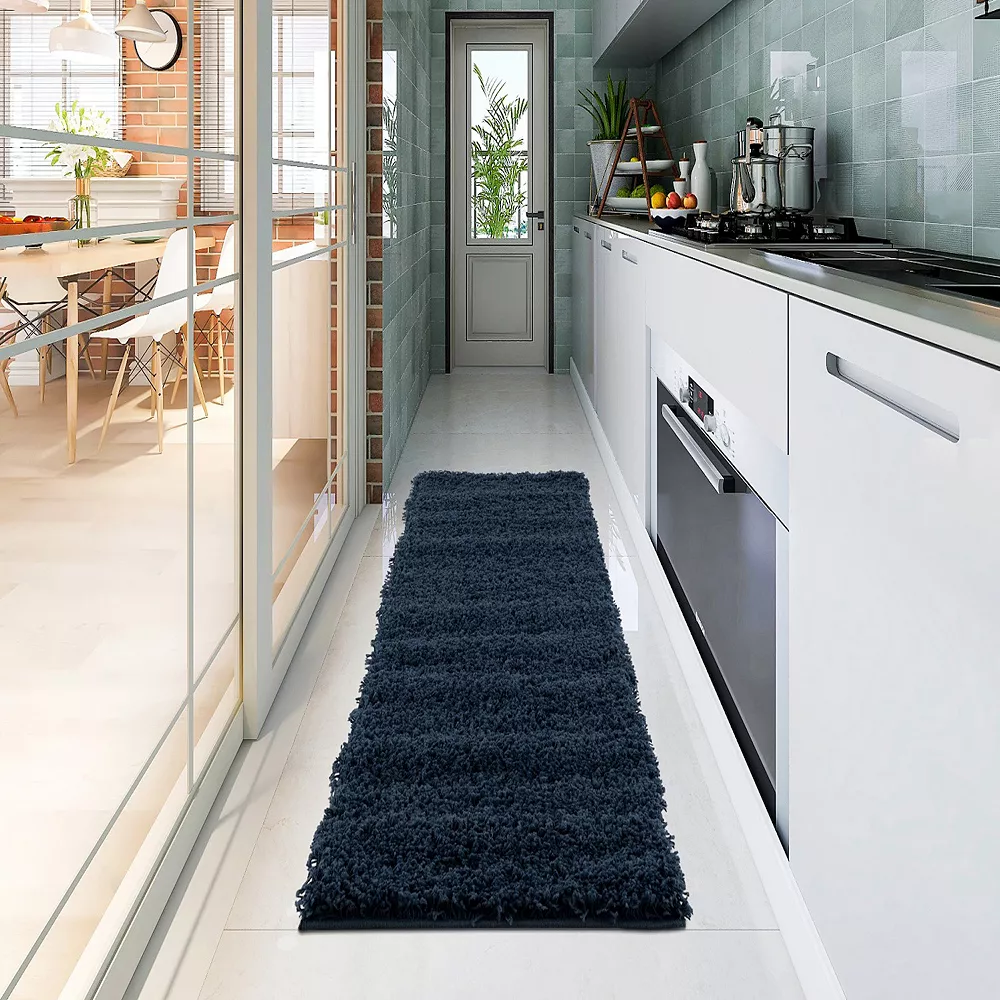 L'baiet Modern Indoor Rectangular Carpet, Pad, Mat Josie Navy Shag 2' X 6' Rug 4 L'baiet Modern Indoor Rectangular Carpet, Pad, Mat Josie Navy Shag 2' X 6' Rug - Image 4
