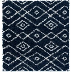 L'baiet Modern Indoor Rectangular Carpet, Pad, Mat Alexia Navy Shag 4' X 6' Rug
