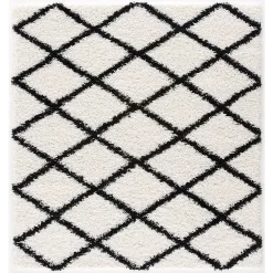 L'baiet Modern Indoor Rectangular Carpet, Pad, Mat Halle White Shag 5' X 7' Rug
