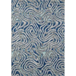 L'baiet Modern Indoor Rectangular Carpet, Pad, Mat Dita Blue Graphic 5' X 7' Rug