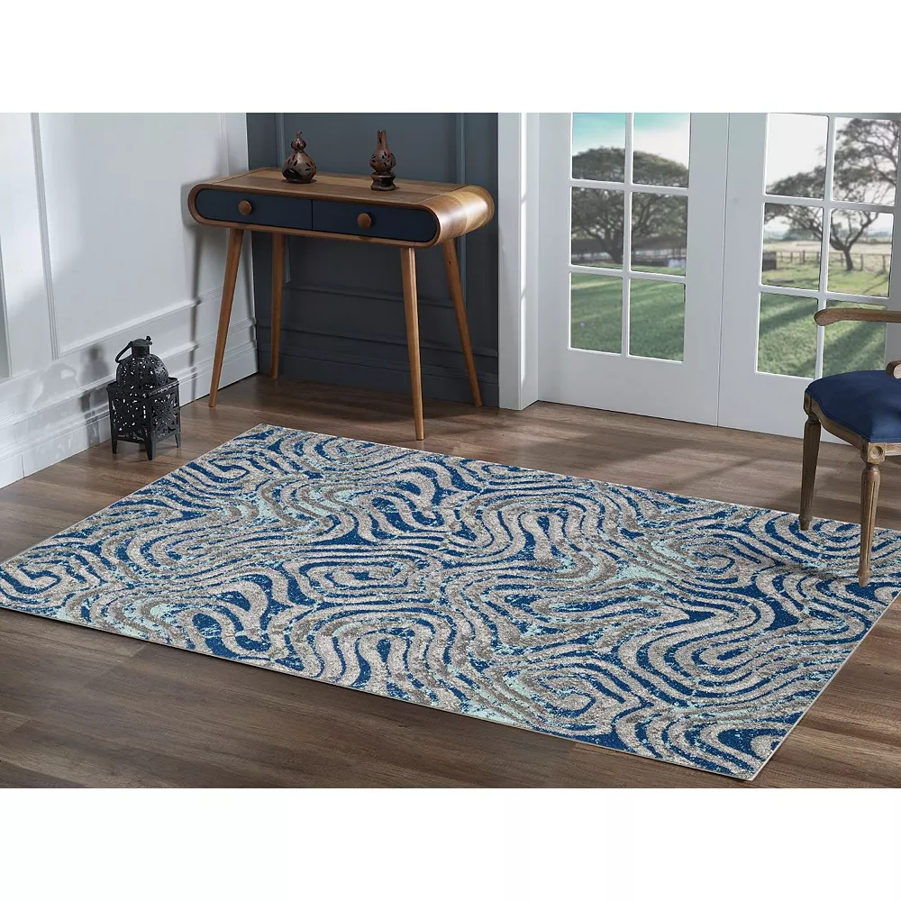 L'baiet Modern Indoor Rectangular Carpet, Pad, Mat Dita Blue Graphic 5' X 7' Rug 2 L'baiet Modern Indoor Rectangular Carpet, Pad, Mat Dita Blue Graphic 5' X 7' Rug - Image 2