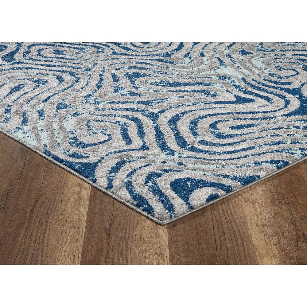 L'baiet Modern Indoor Rectangular Carpet, Pad, Mat Dita Blue Graphic 5' X 7' Rug 3 L'baiet Modern Indoor Rectangular Carpet, Pad, Mat Dita Blue Graphic 5' X 7' Rug - Image 3