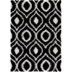 L'baiet Modern Indoor Rectangular Carpet, Pad, Mat Hazel Black Shag 2' X 6' Rug