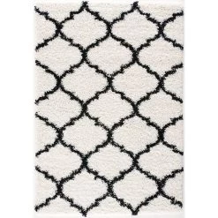 L'baiet Modern Indoor Rectangular Carpet, Pad, Mat Ensley White Shag 4' X 6' Rug