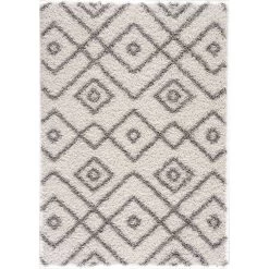 L'baiet Modern Indoor Rectangular Carpet, Pad, Mat Miranda White Shag 5' X 7' Rug